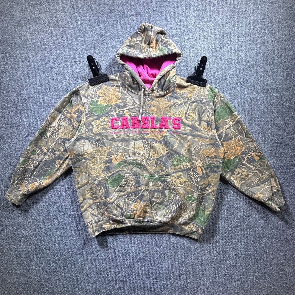 Cabela's Hoodie Womens XL Multicolor Camo Real Tree Embroidered Pullover Outdoor